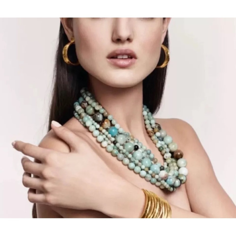 Kenneth Jay Lane 7-Row Natural Amazonite  Stone Necklace New‎